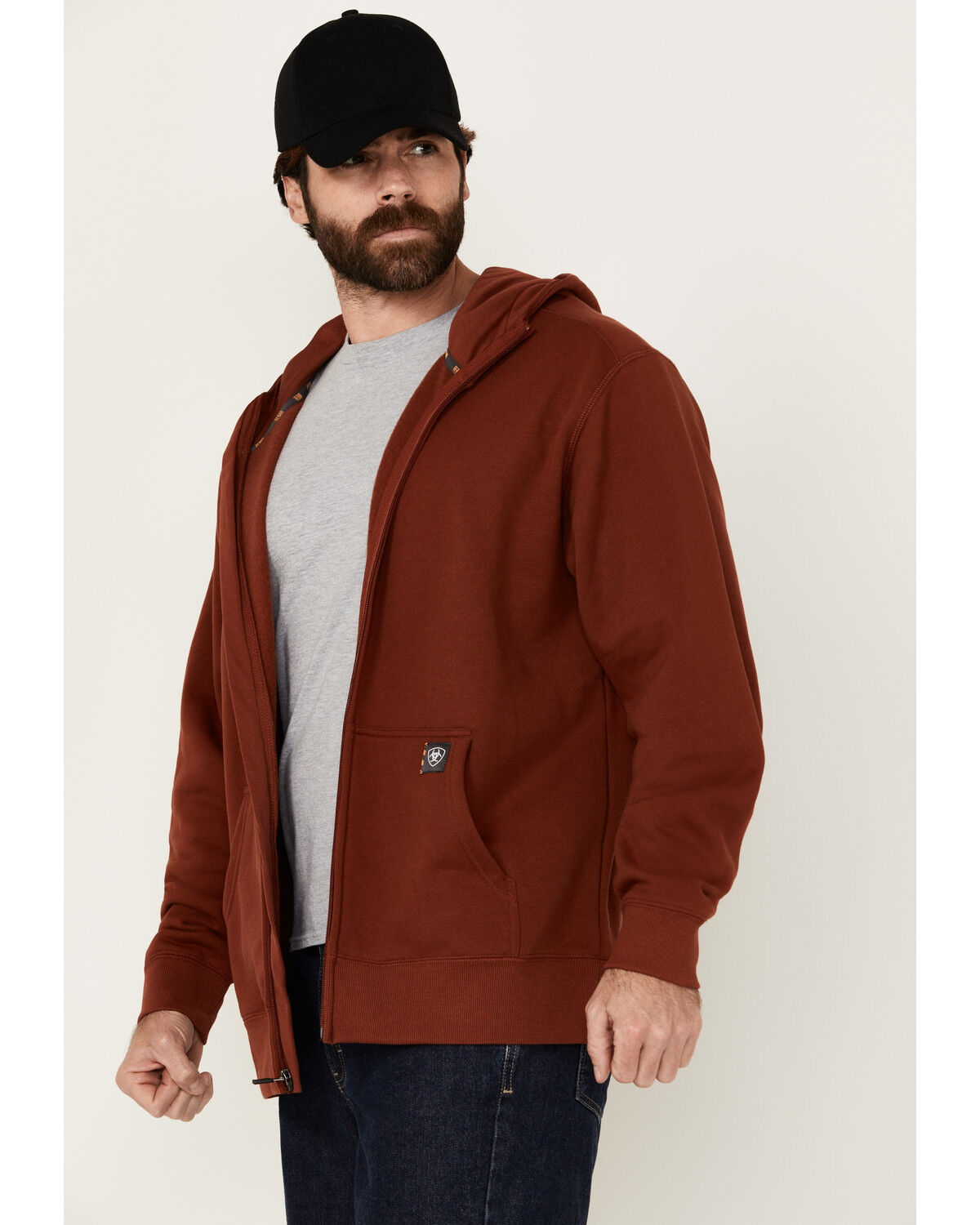 Image #2 - Ariat Men's Rebar Workman Born For This Full Zip Hooded Sweatshirt, Red, hi-res