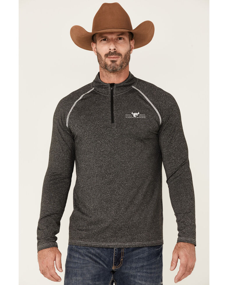 Cowboy Hardware Men's Charcoal Barb Wire Logo 1/4 Zip Front Sports Knit Pullover , Charcoal, hi-res