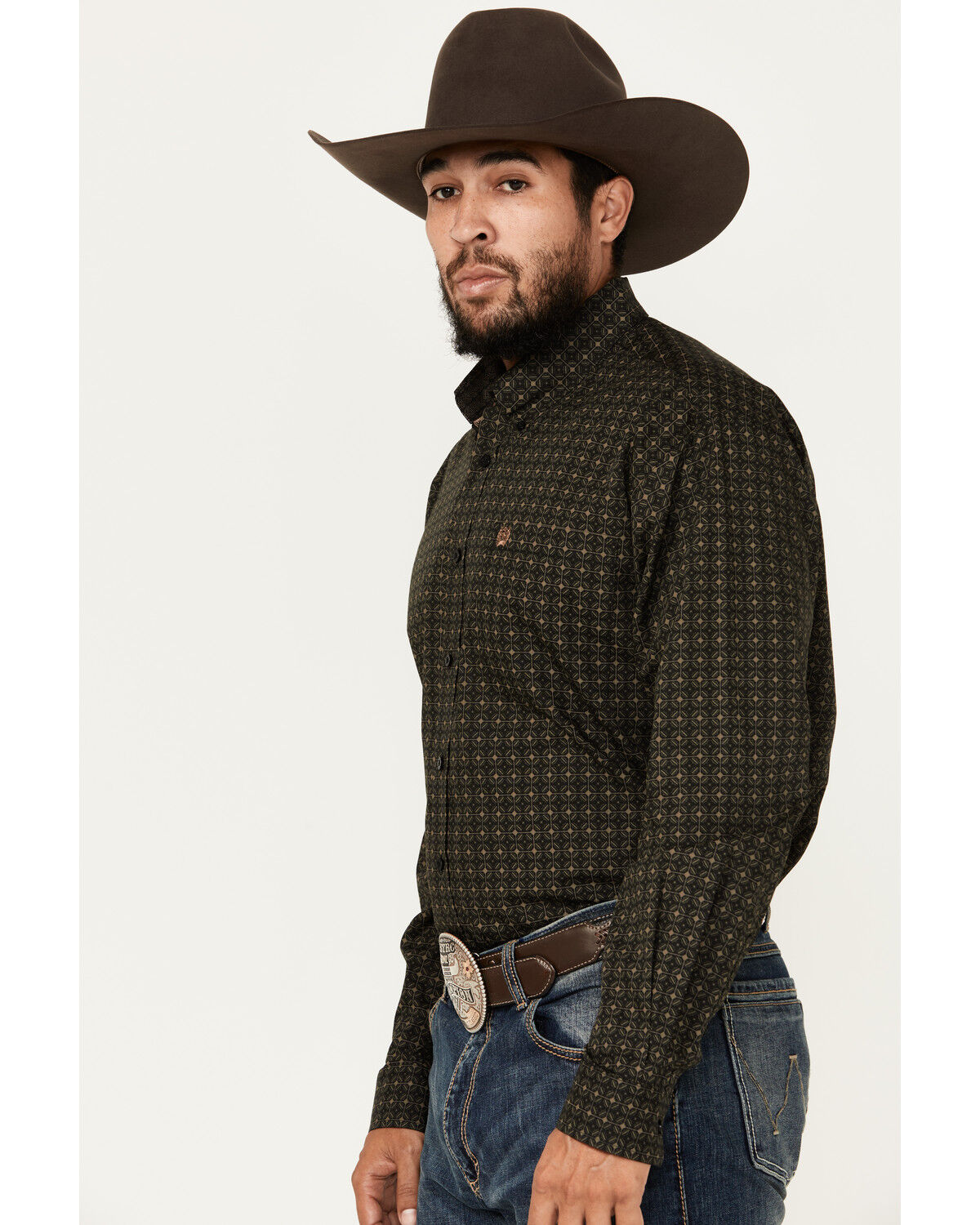 Image #2 - Cinch Men's Medallion Print Long Sleeve Button-Down Western Shirt, Black, hi-res
