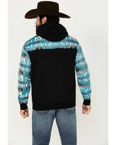 Image #4 - Hooey Men's Boot Barn Exclusive Southwestern Color Block Hooded Sweatshirt , Black, hi-res