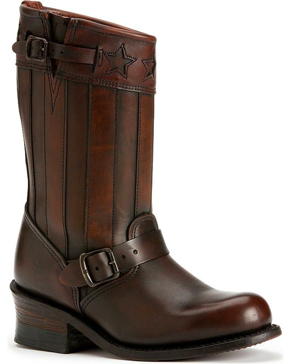Image #1 - Frye Women's Engineer Americana Short Boots - Round Toe, Dark Brown, hi-res