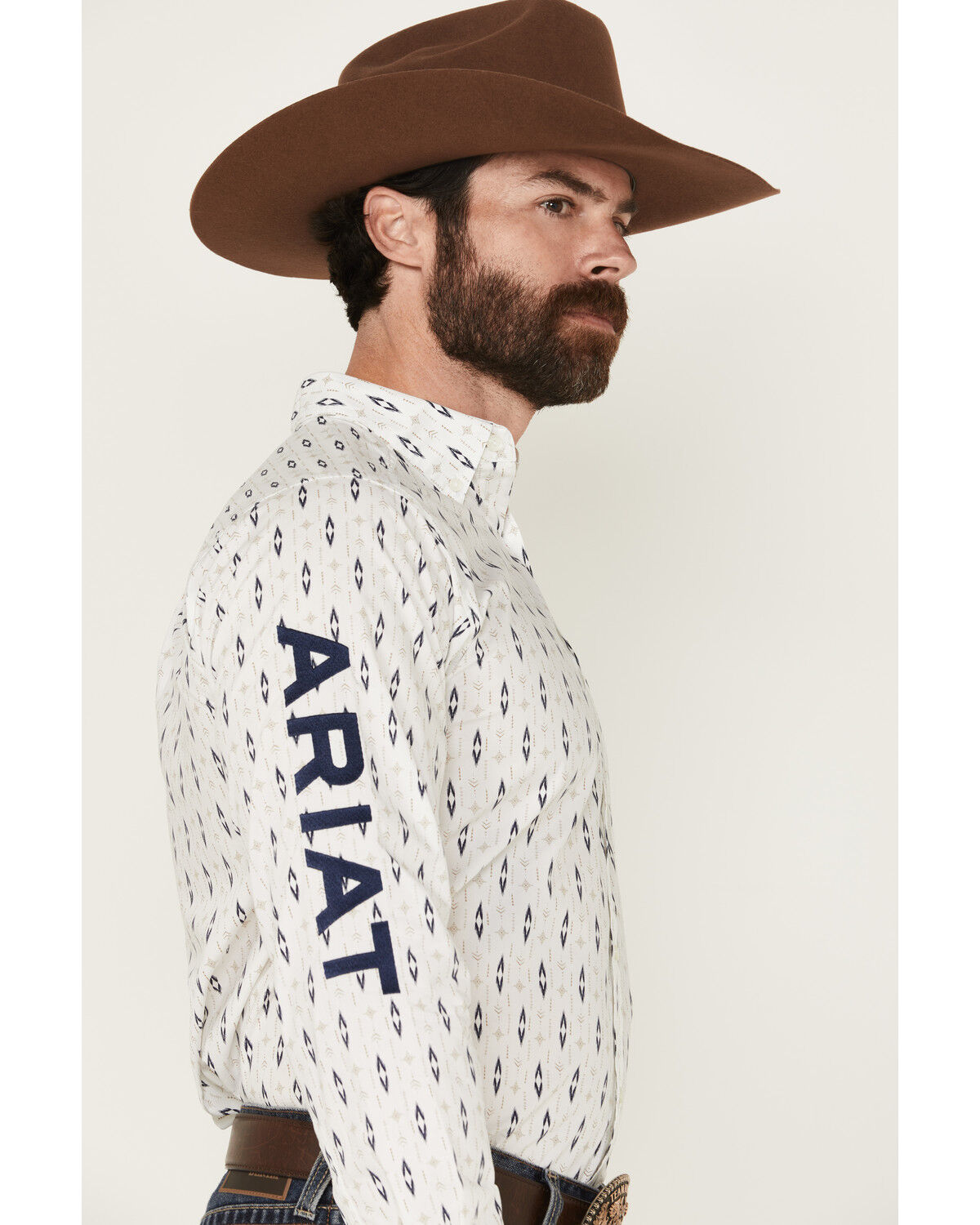 Image #3 - Ariat Men's Team Perkins Geo Print Long Sleeve Button-Down Western Shirt, White, hi-res