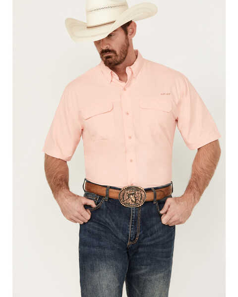 Image #1 - Ariat Men's VentTEK Outbound Solid Short Sleeve Button-Down Performance Shirt - Big , Peach, hi-res