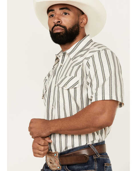 Image #2 - Gibson Trading Co Men's Side Swipe Vertical Striped Print Short Sleeve Snap Western Shirt , Ivory, hi-res