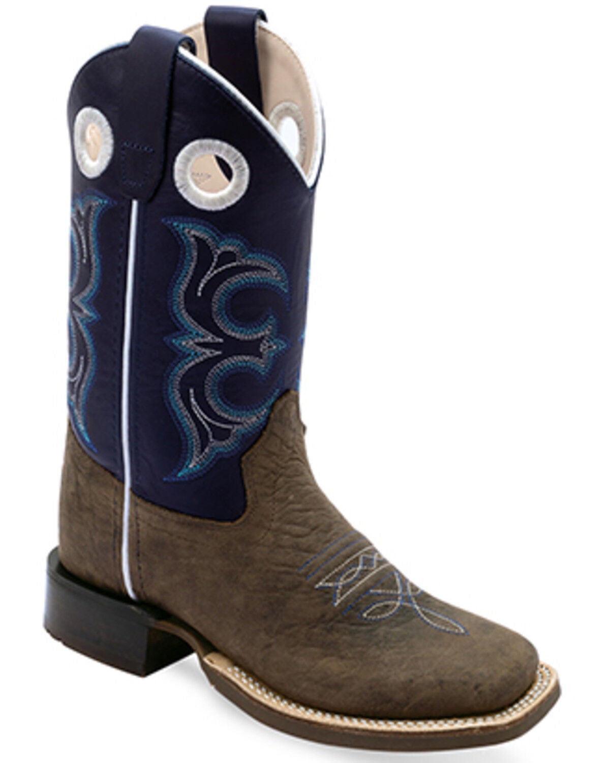 Old West Boys' Western Boots - Broad Square Toe, Dark Blue, hi-res
