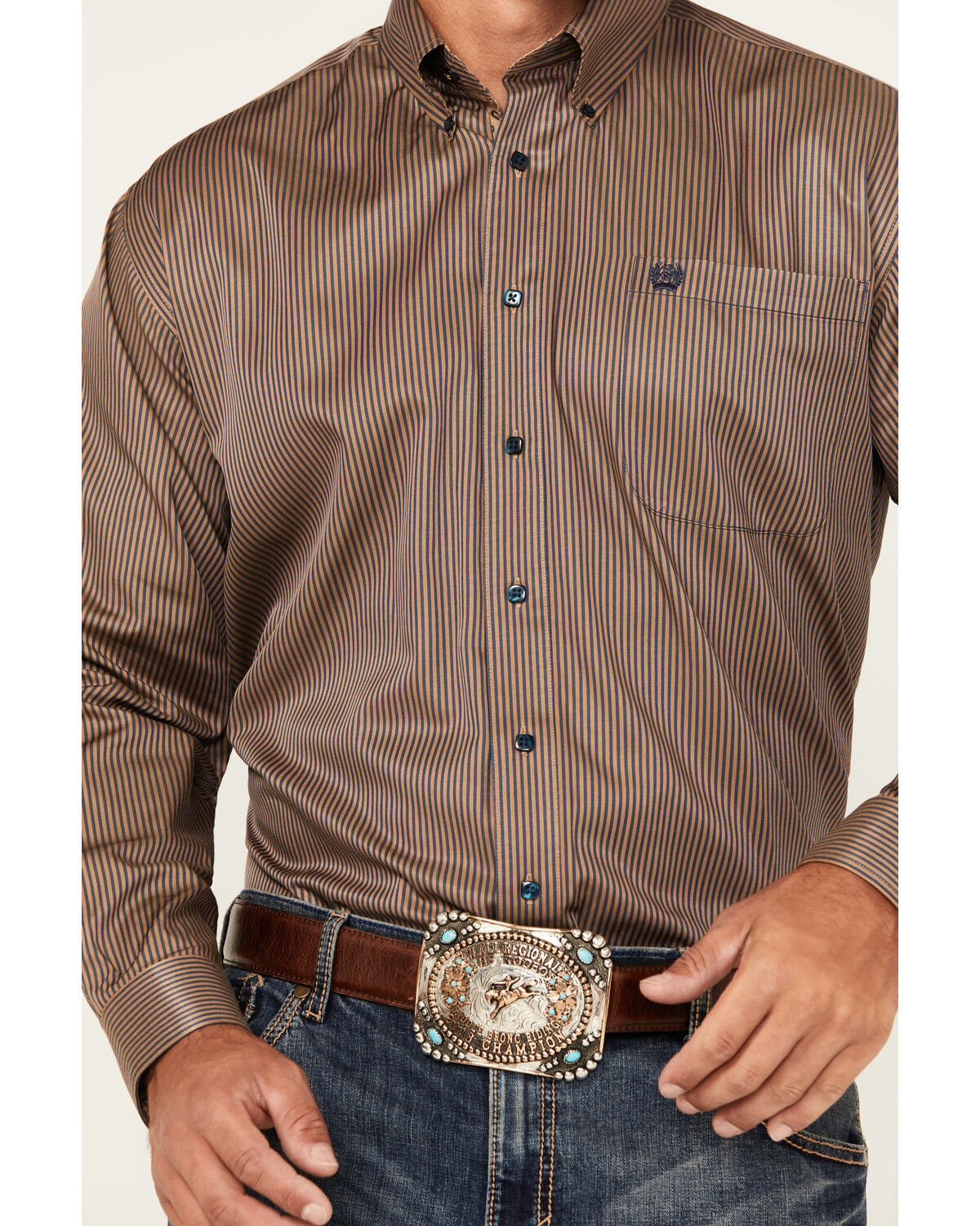Image #3 - Cinch Men's Mini Striped Print Long Sleeve Button-Down Western Shirt, Brown, hi-res