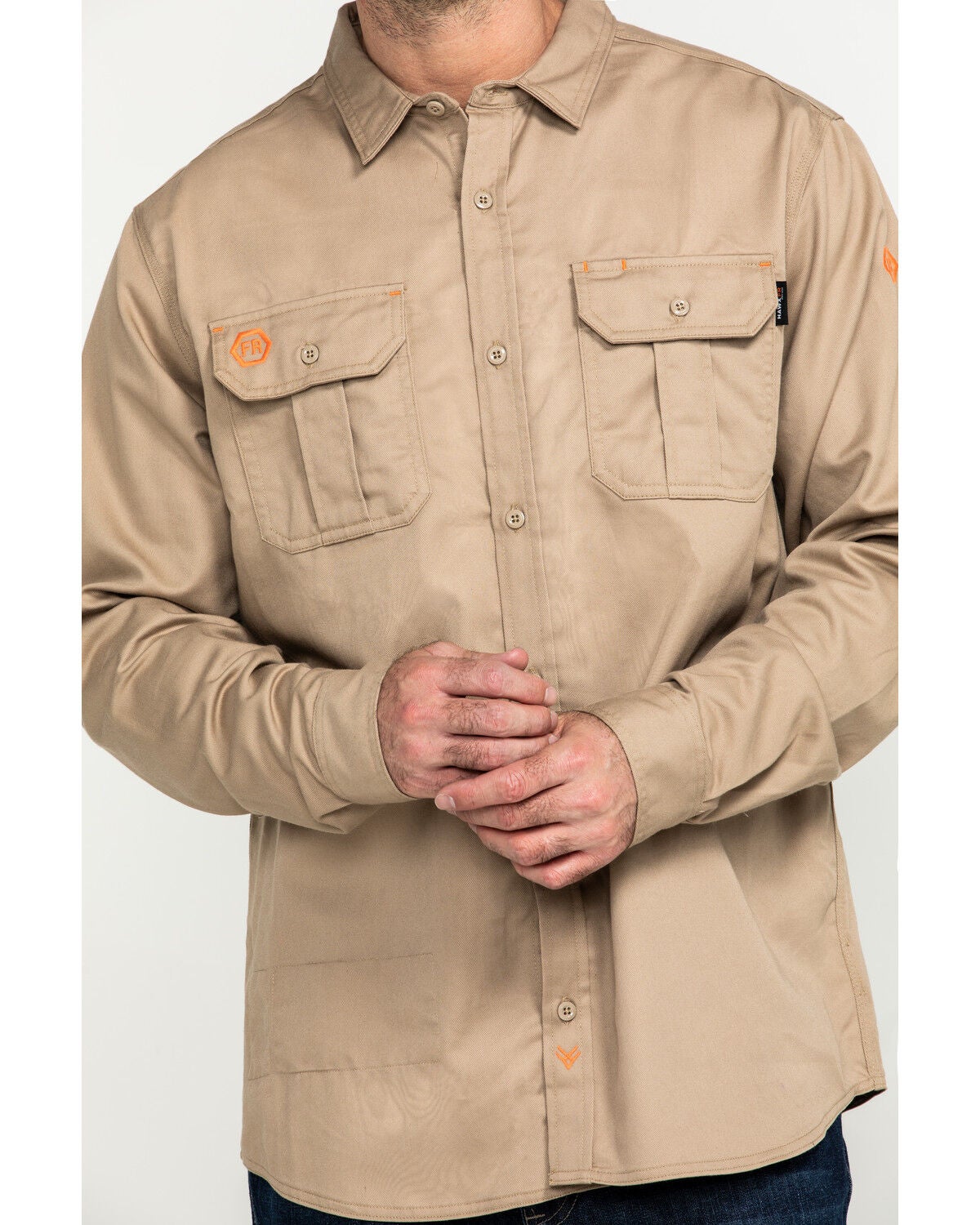 Image #4 - Hawx Men's FR Long Sleeve Woven Work Shirt, Beige/khaki, hi-res