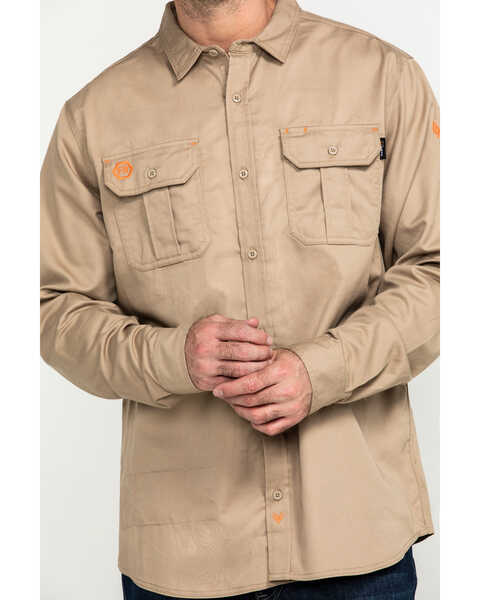 Hawx Men's Khaki FR Long Sleeve Woven Work Shirt , Beige/khaki, hi-res