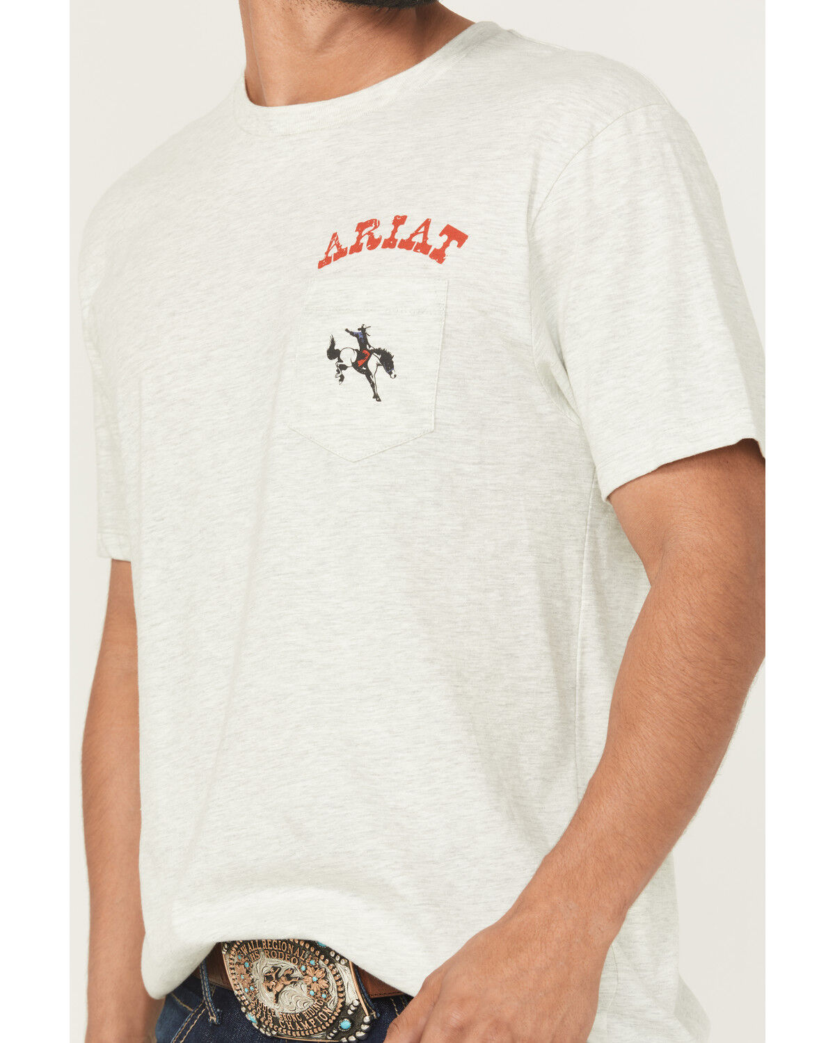 Image #3 - Ariat Men's Bronc Short Sleeve Graphic T-Shirt, Heather Grey, hi-res