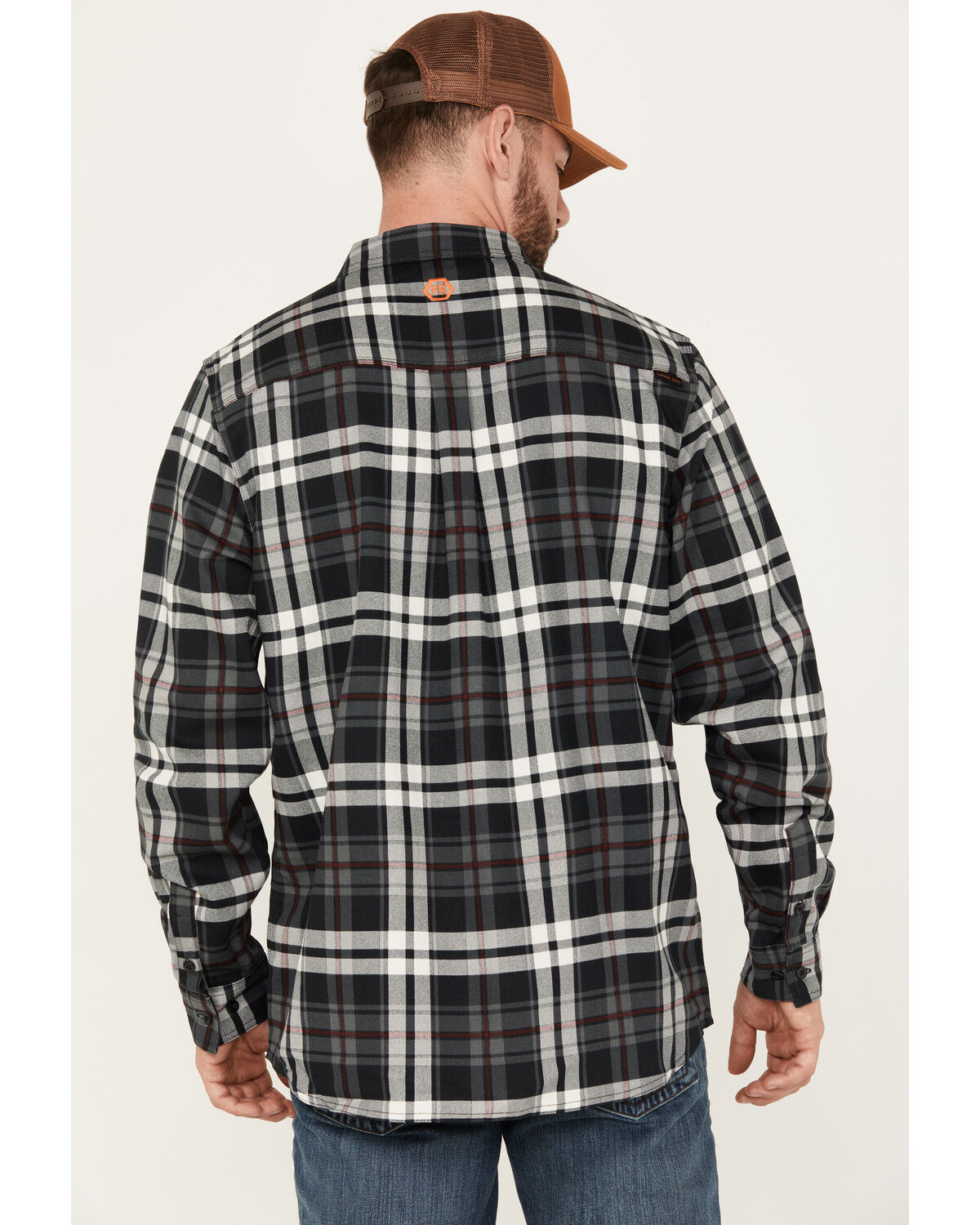 Image #4 - Hawx Men's FR Plaid Print Long Sleeve Button-Down Work Shirt, Charcoal, hi-res