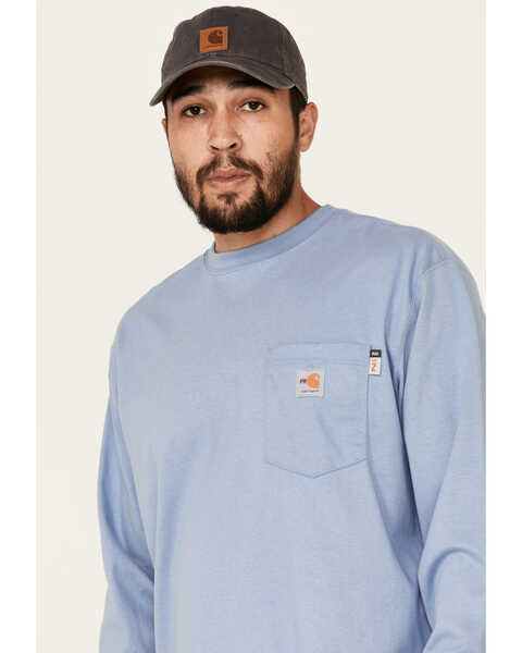 Image #4 - Carhartt Men's FR Long Sleeve Pocket Work Shirt, Med Blue, hi-res