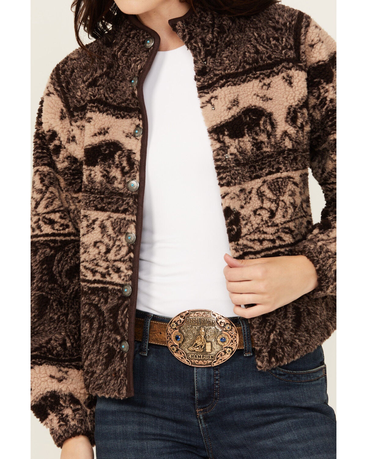 Shyanne Women's Buffalo Print Snap Sherpa Jacket - Country Outfitter