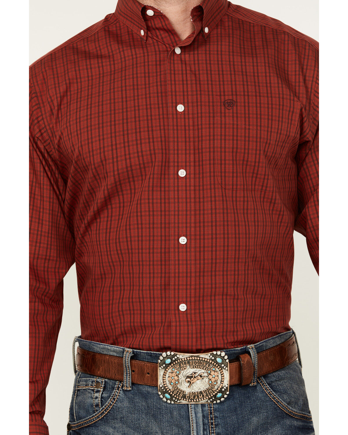 Image #3 - Ariat Men's Ian Plaid Print Long Sleeve Button-Down Western Shirt, Red, hi-res