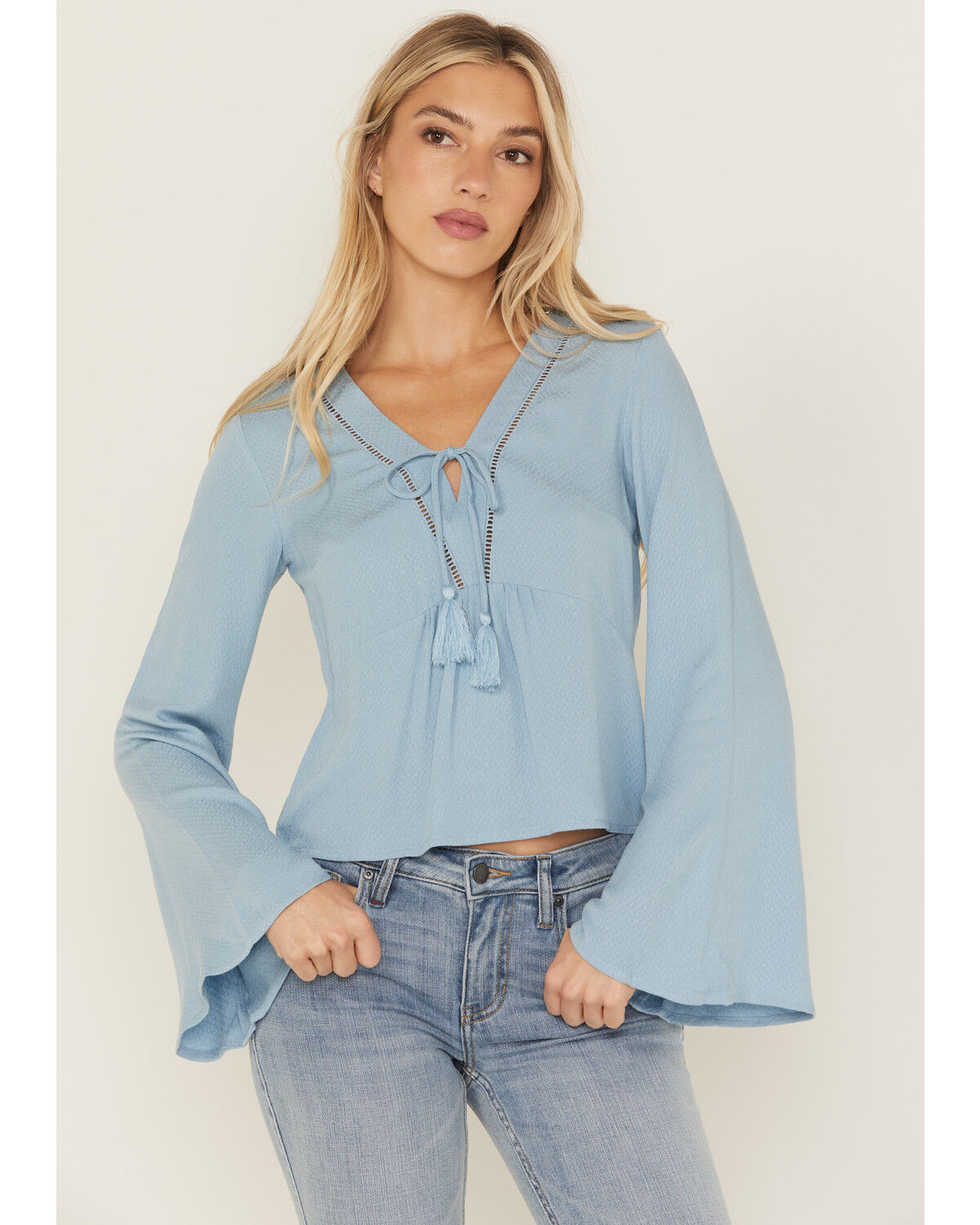 Image #1 - Idyllwind Women's Cedar Lace-Up Top, Light Blue, hi-res