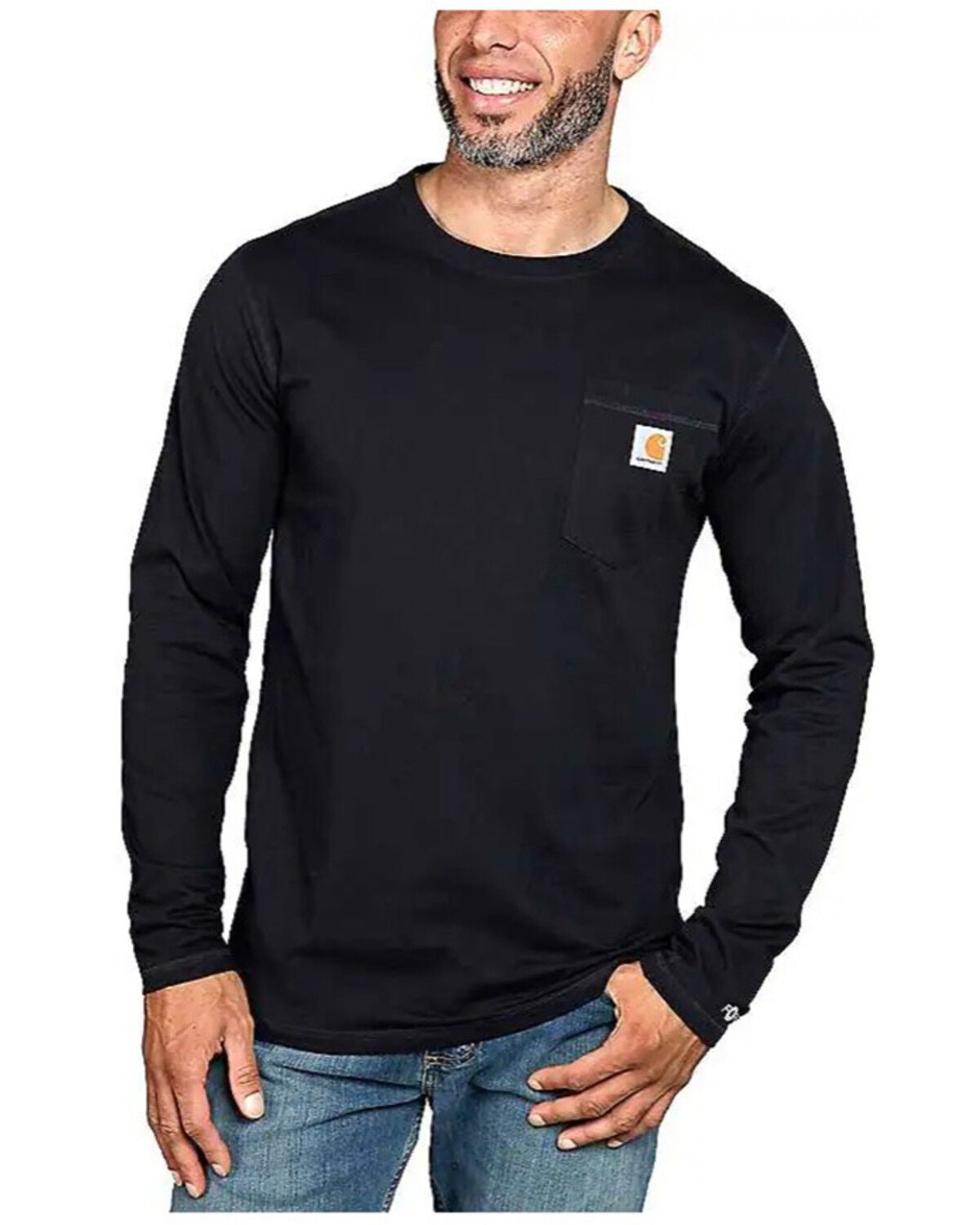 Image #1 - Carhartt Men's Force Relaxed Fit Midweight Long Sleeve Logo Pocket Work T-Shirt - Tall, Black, hi-res