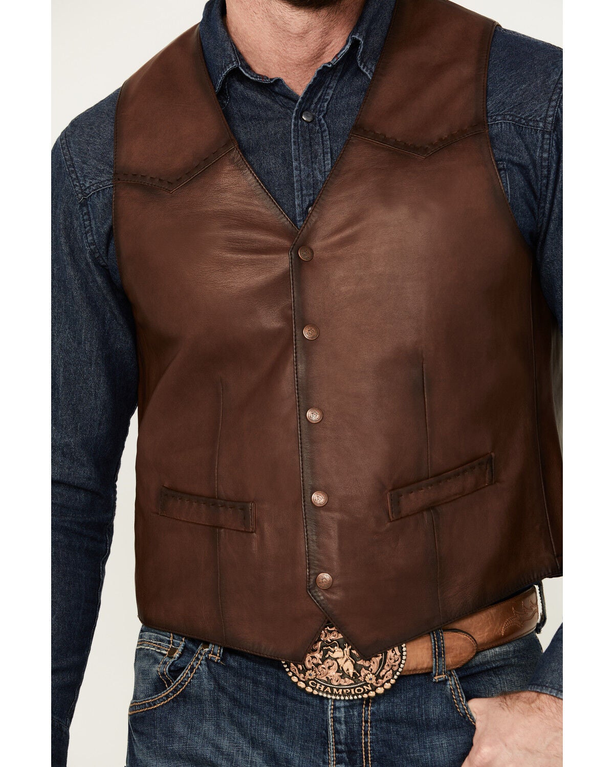 Image #3 - Scully Men's Leather Vest, Brown, hi-res