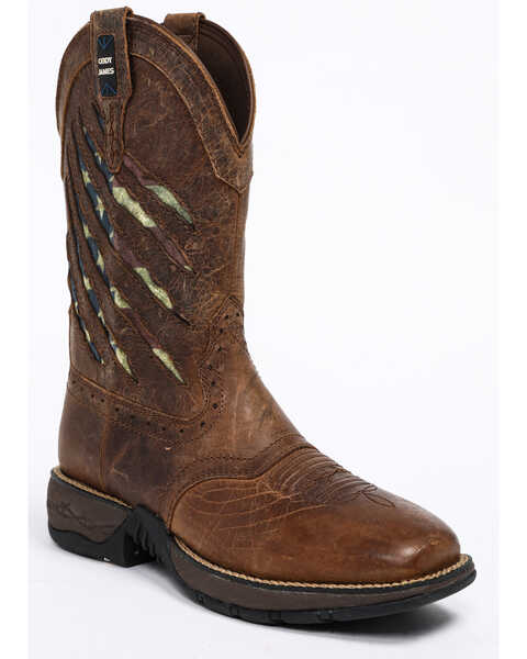 Brothers & Sons Men's Scratch American Flag Lite Performance Western Boots - Square Toe, Brown, hi-res