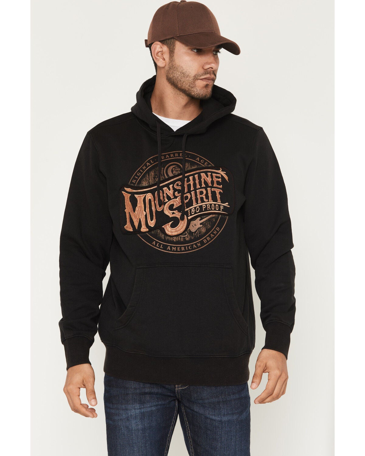 Image #1 - Moonshine Spirit&reg; Men's Whiskey Barrel Logo Hooded Sweatshirt, Charcoal, hi-res