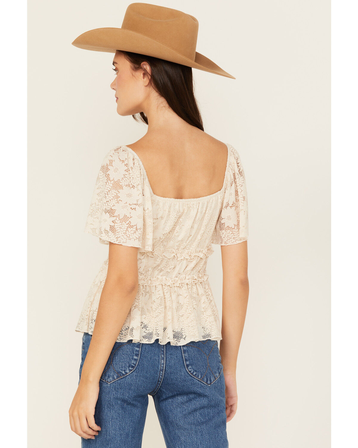 Image #4 - Originality Women's Ruffle Lace Short Sleeve Top, Cream, hi-res