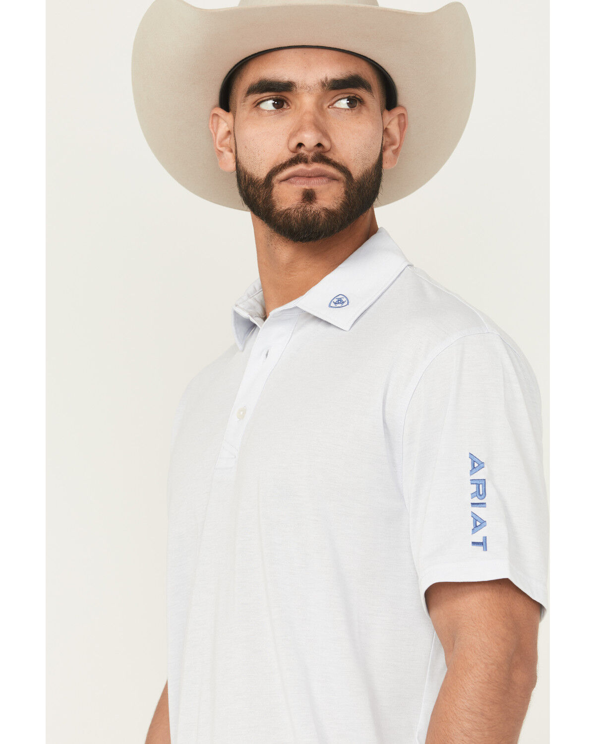 Image #2 - Ariat Men's Team Logo Short Sleeve Button-Down Polo Shirt, Light Blue, hi-res