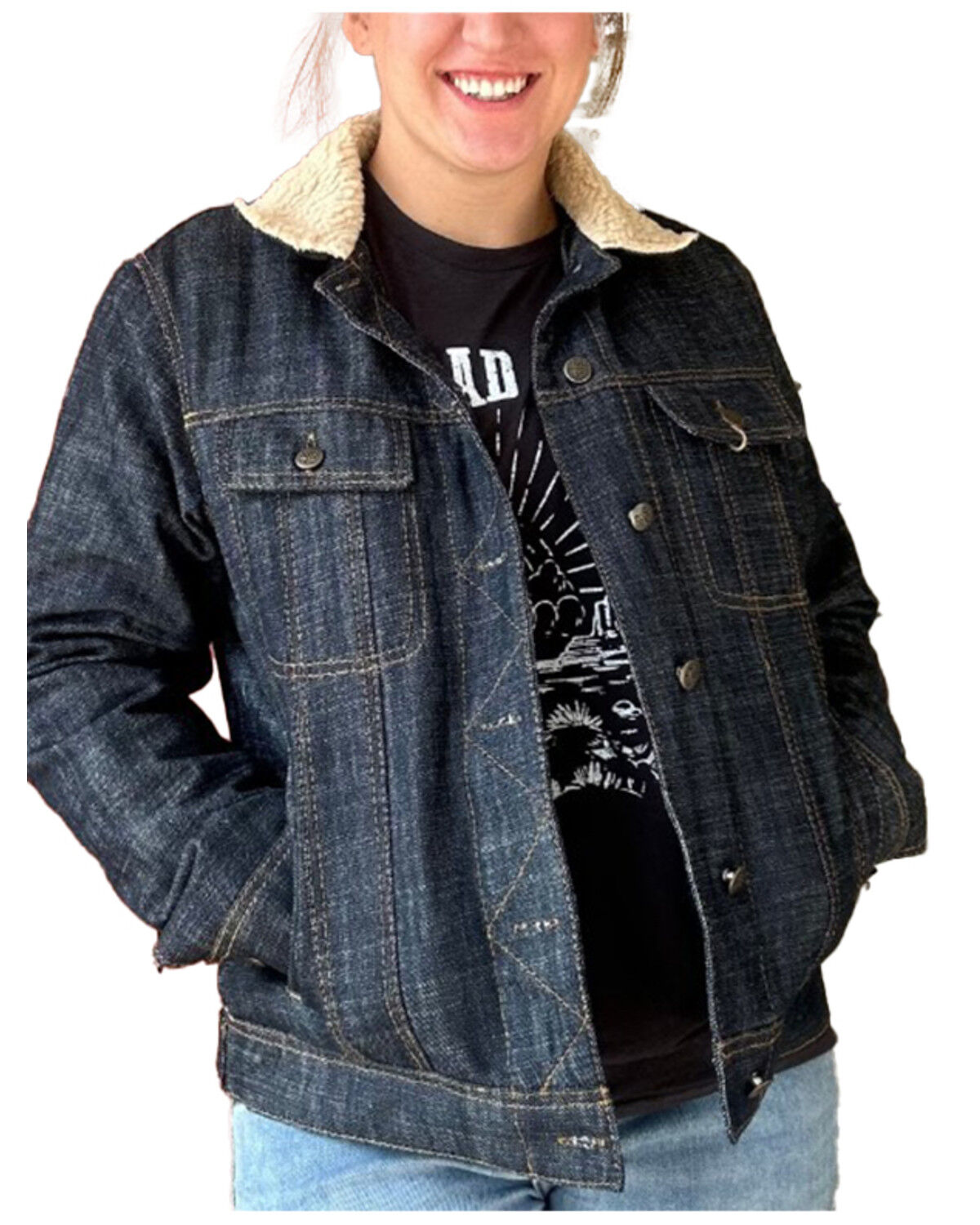Image #1 - STS Ranchwear by Carroll Women's Dark Wash Denim Sherpa Jacket, Blue, hi-res