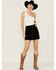 Image #1 - Wishlist Women's Corduroy Side Button Black Mini Skirt, Black, hi-res