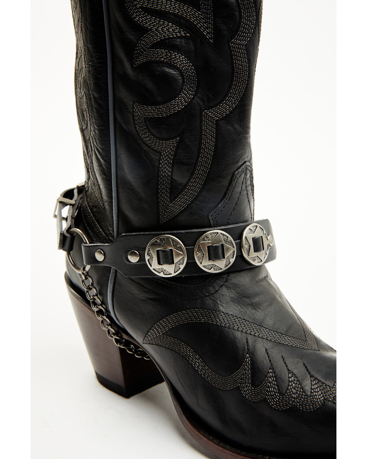 Image #1 - Shyanne Women's Leather and Concho Boot Bracelet, Black, hi-res