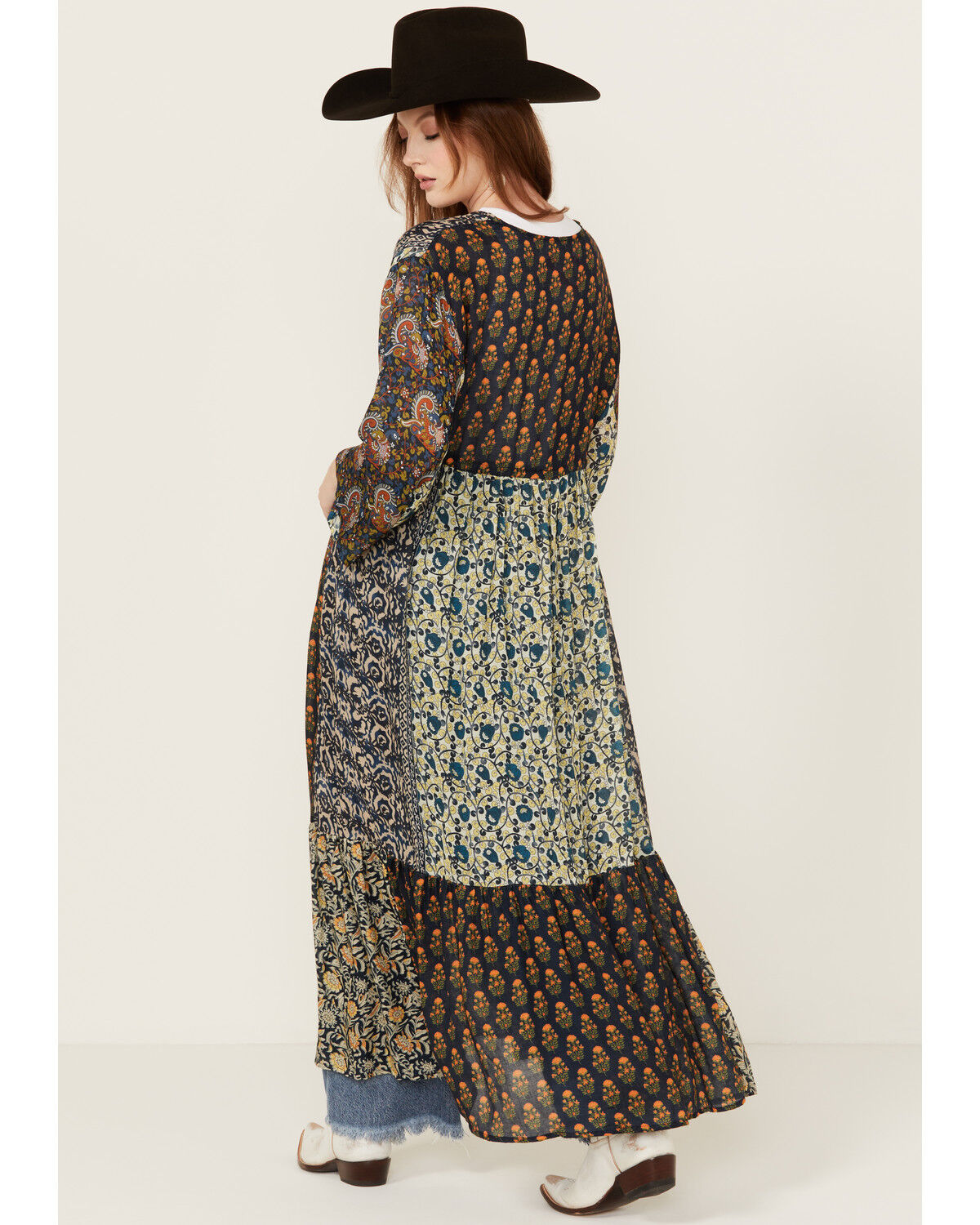 Image #4 - Free People Women's Long Geo Print Kimono, Black, hi-res