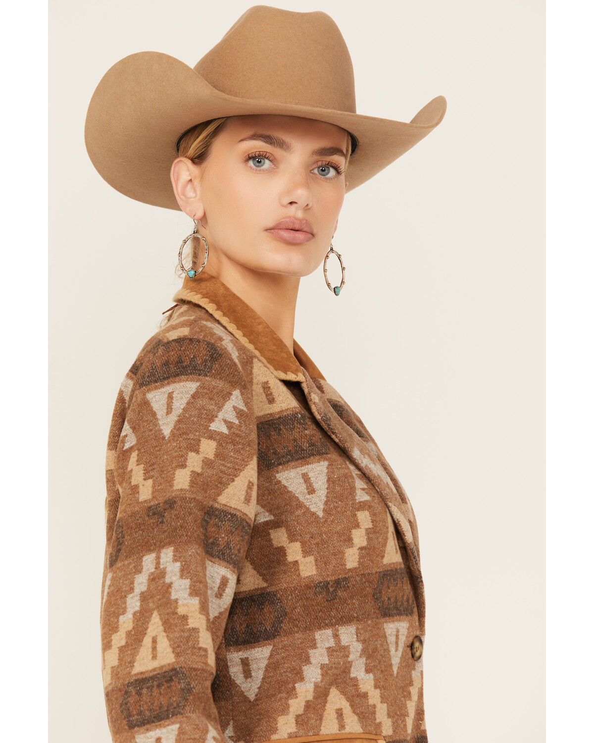 Image #2 - Miss Me Women's Southwestern Print Button-Down Blazer, Brown, hi-res