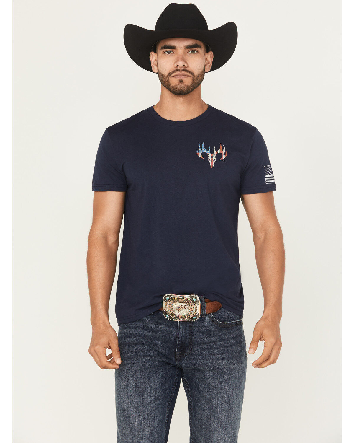 Image #2 - Buckwear Men's Patriot Rider Short Sleeve Graphic T-Shirt, Navy, hi-res