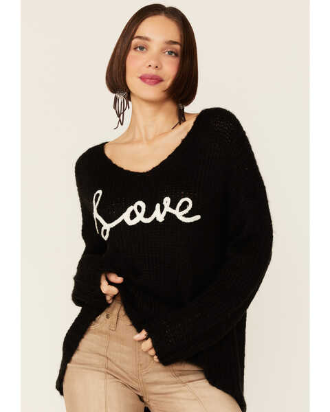 Revel Women's Love Pullover V-Neck Sweater, Black, hi-res
