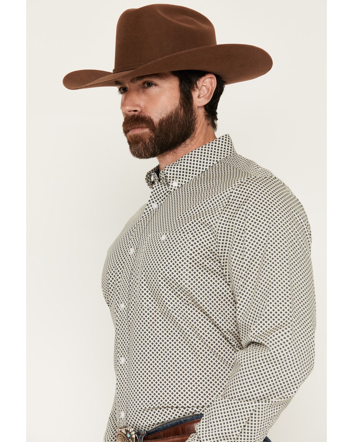 Image #2 - RANK 45&reg; Men's Thorn Geo Print Long Sleeve Button-Down Stretch Western Shirt, Ivory, hi-res