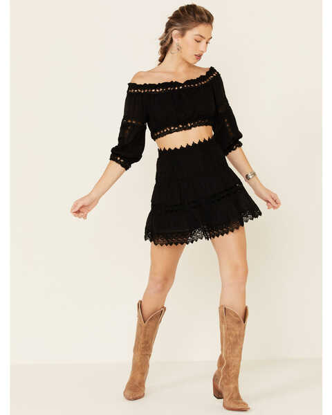 Revel Women's Crochet Inset Mini Skirt, Black, hi-res