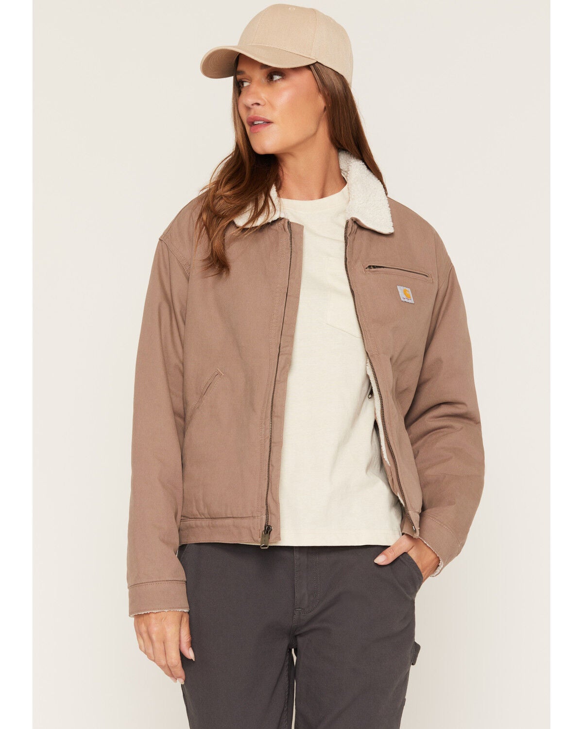 Carhartt Women's Crawford Sherpa Detroit Jacket, Brown, hi-res