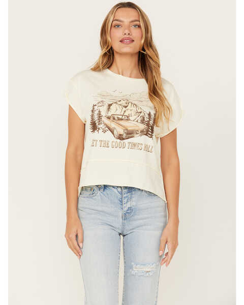 Cleo + Wolf Women's Let The Good Times Roll Seamed Short Sleeve Graphic Tee, Cream, hi-res