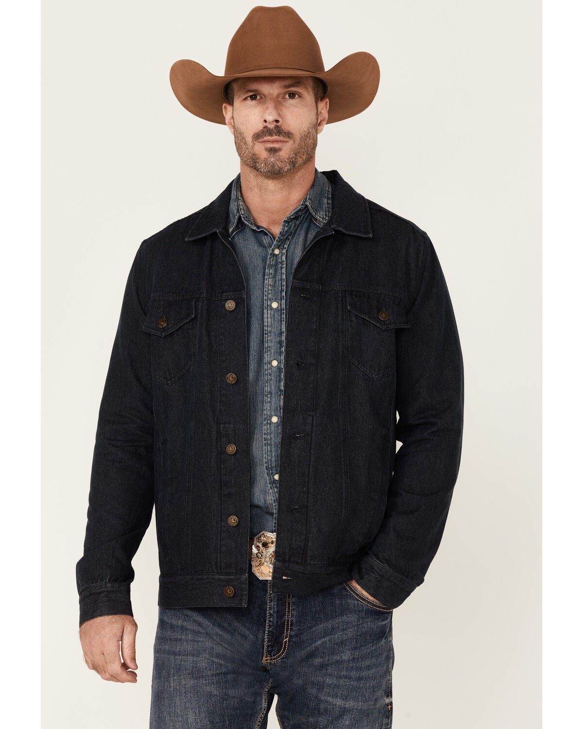 Image #1 - Cody James Men's Indigo Washed Button Down Unlined Denim Jacket, , hi-res