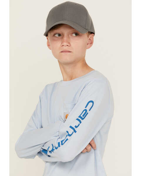 Carhartt Boys' Logo Pocket Long Sleeve T-Shirt, Light Blue, hi-res