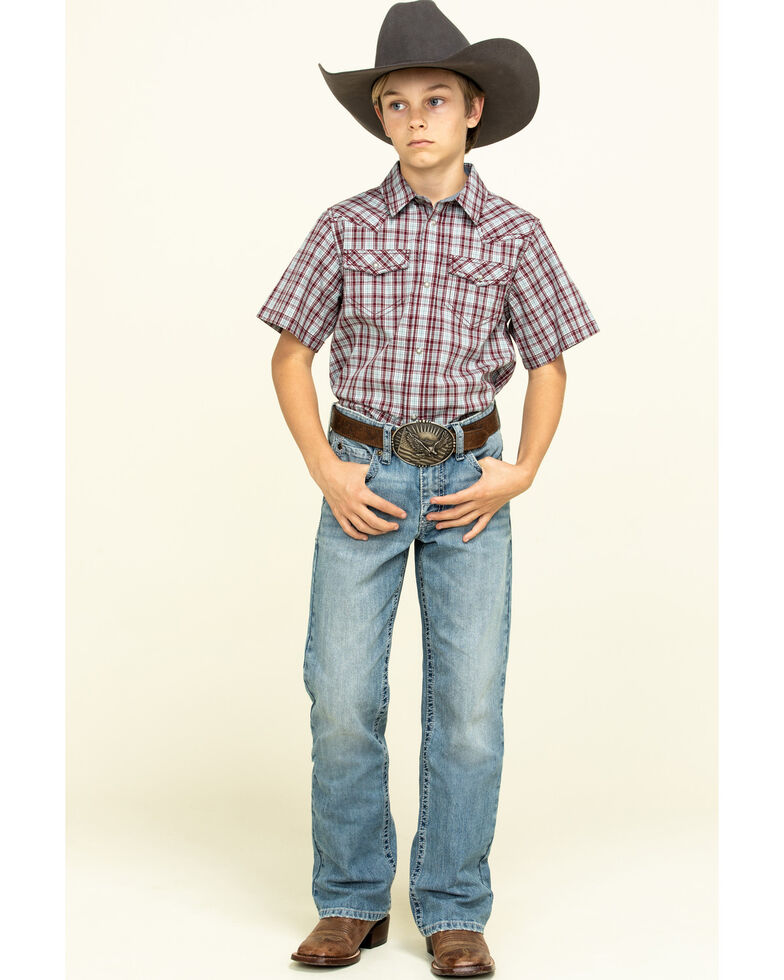 Cody James Boys' Static Small Plaid Short Sleeve Western Shirt , Olive, hi-res