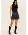 Image #1 - Miss Me Women's Dark Wash Embroidered Pocket Stretch Denim Mini Skirt, Dark Wash, hi-res