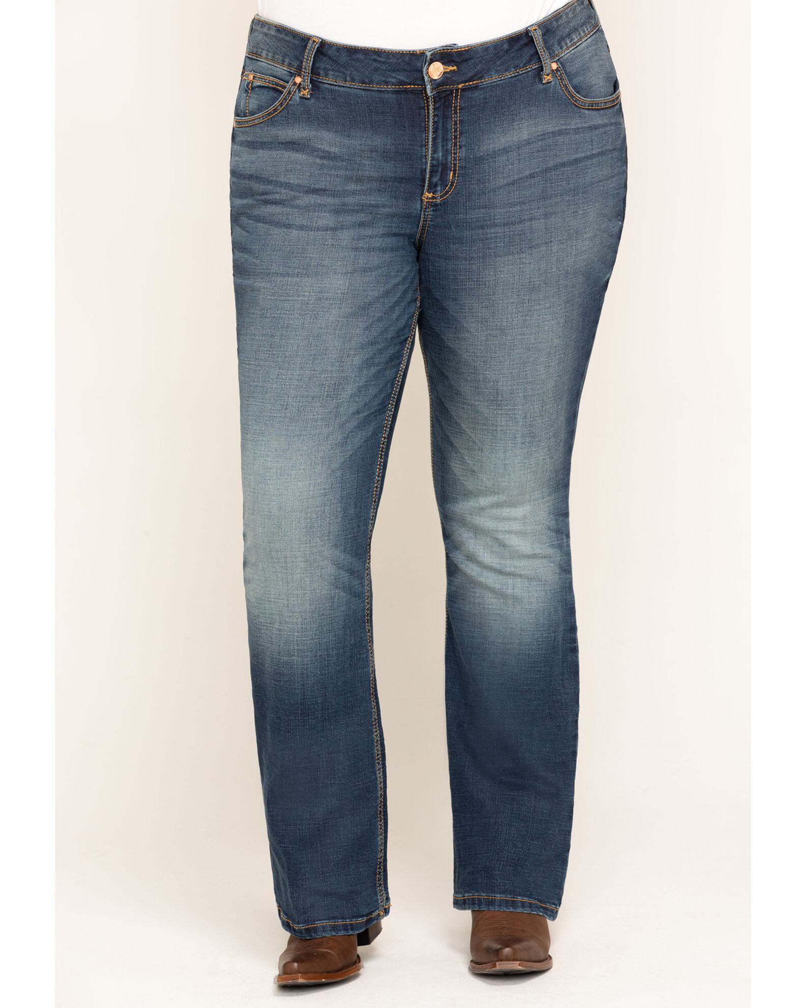 Image #2 - Wrangler Retro Women's Dark Mae Bootcut Jeans - Plus, Blue, hi-res