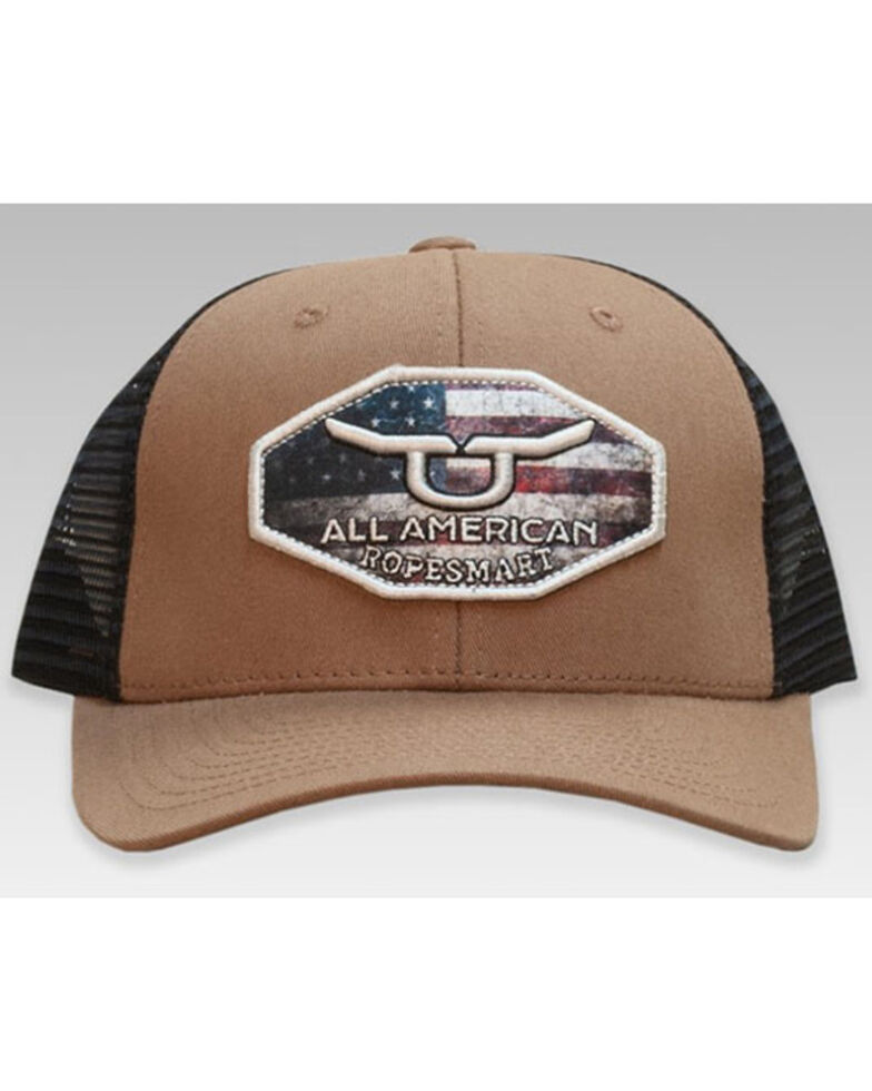 RopeSmart Men's All-American Embroidered Graphic Steer Flag Patch Mesh-Back Ball Cap, Brown, hi-res