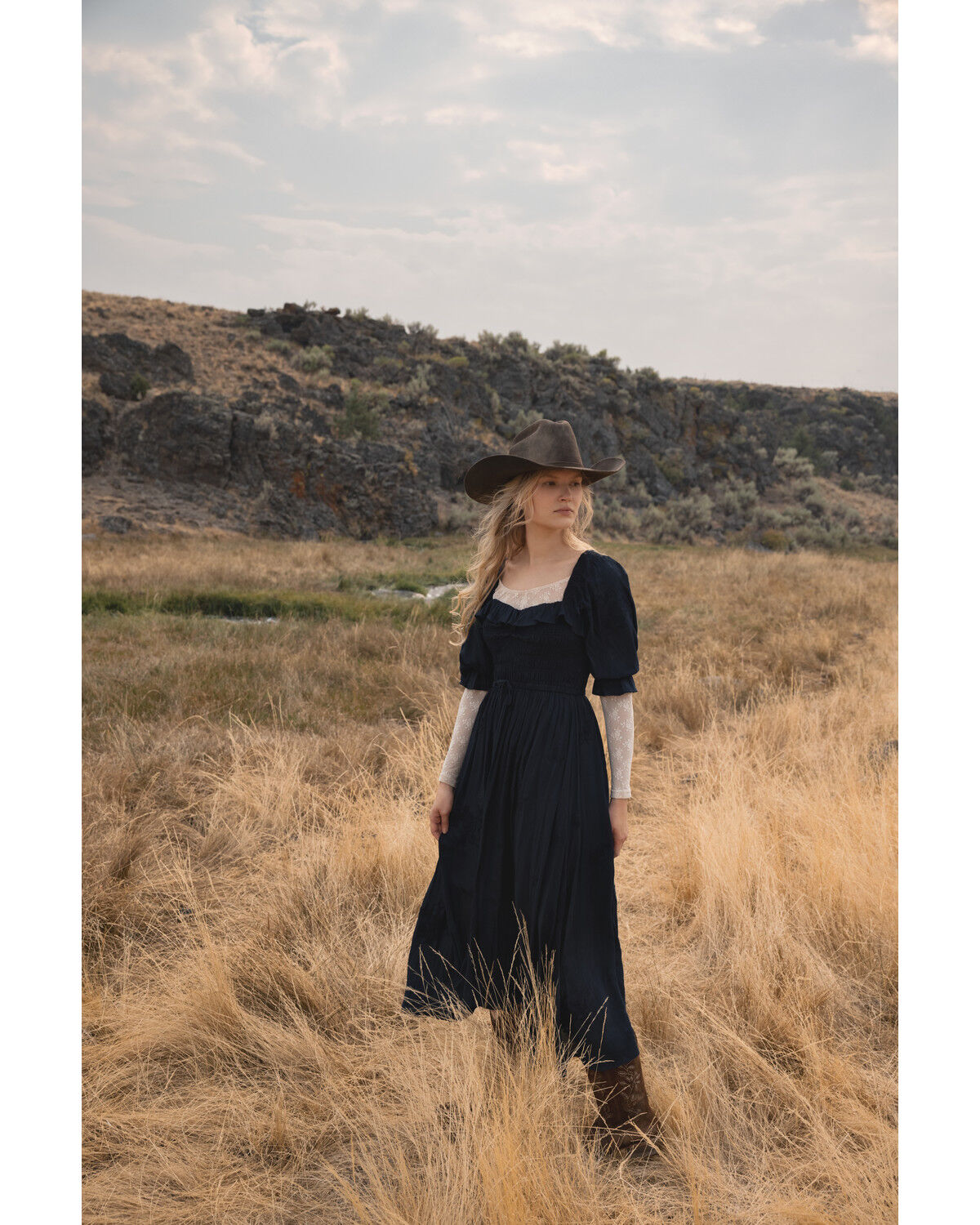 Image #1 - Wild Moss Women's Embroidered Half Sleeve Midi Dress, Navy, hi-res