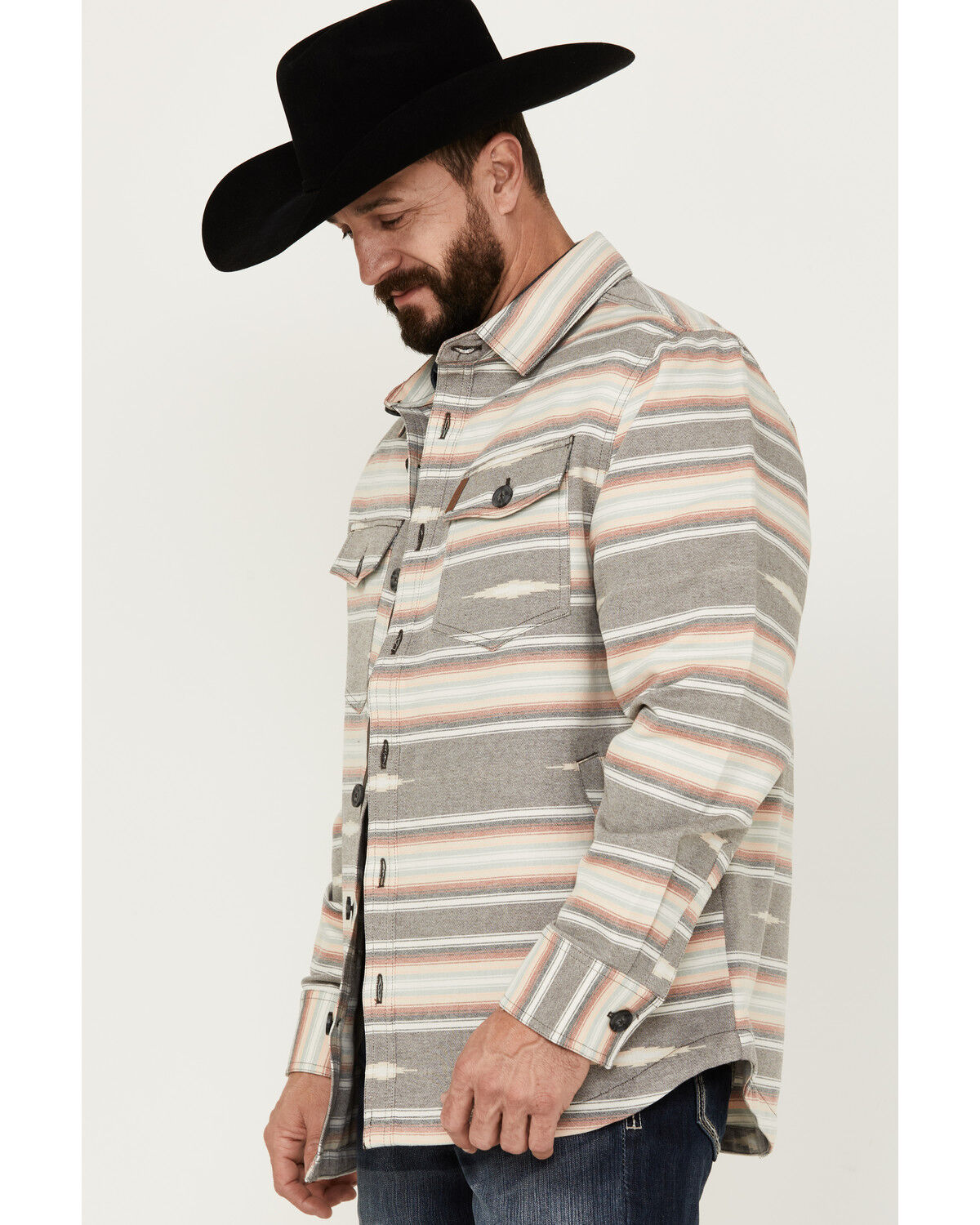 Image #2 - Cinch Men's Southwestern Jacquard Print Shirt Jacket, Grey, hi-res