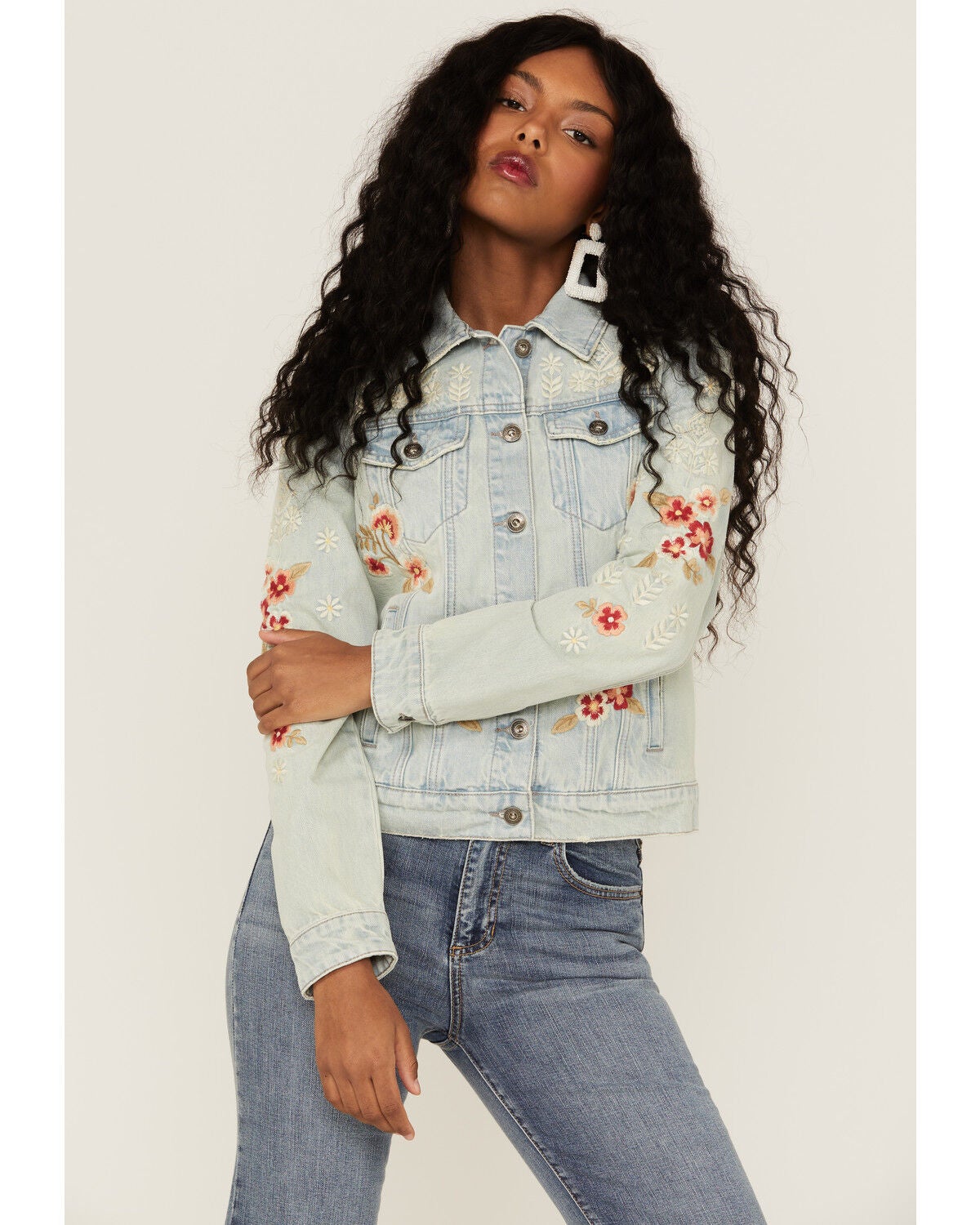 Embroidered Floral Denim Jacket 