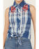 Image #4 - Idyllwind Women's Plaid Print Embroidered Front Sleeveless Snap Western Shirt, Blue, hi-res