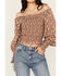 Image #3 - Rock & Roll Denim Women's Smocked Off The Shoulder Long Sleeve Top, Multi, hi-res