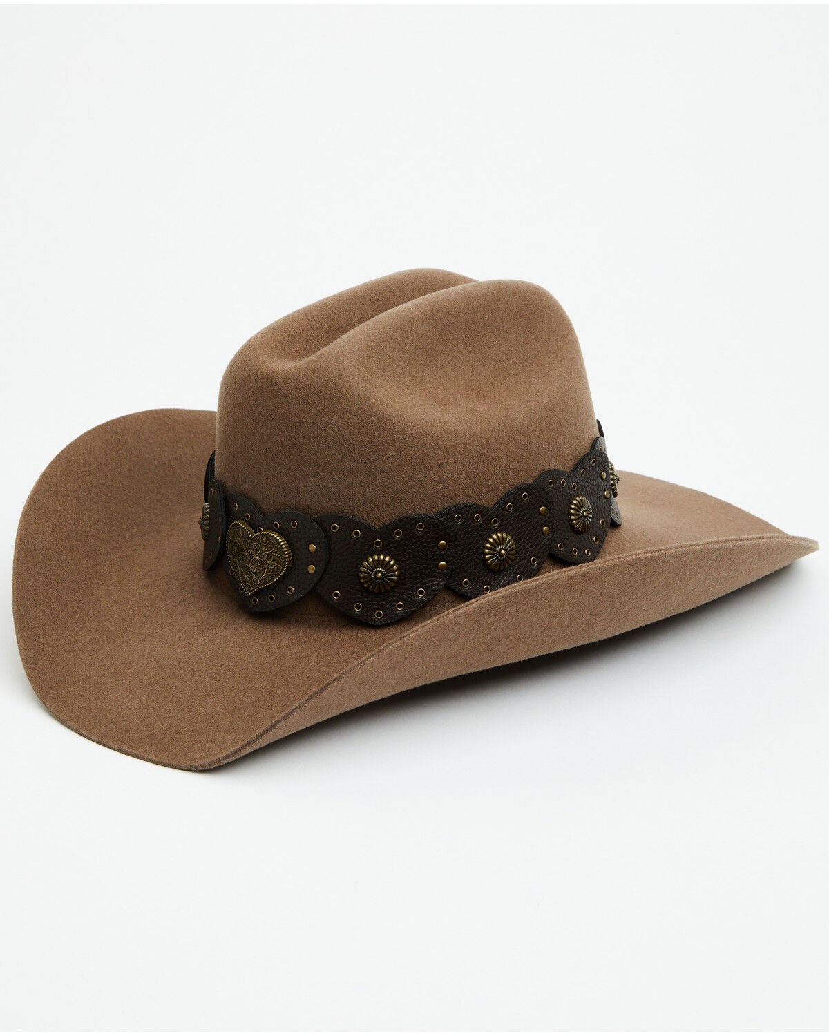 Shyanne Women's Juliet Heart Concho Wool Felt Cowboy Hat, Brown, hi-res