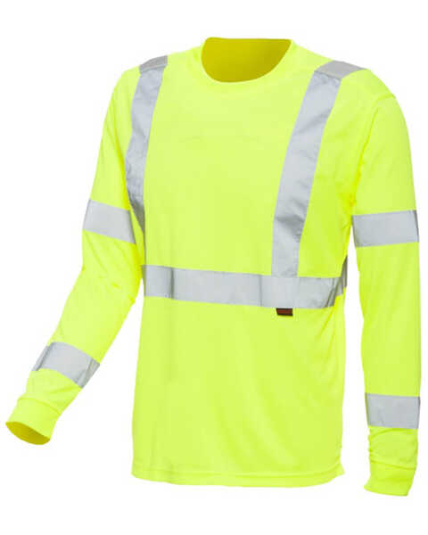 Image #1 - Wolverine Men's Hi-Vis Caution Long Sleeve Work T-Shirt , Yellow, hi-res