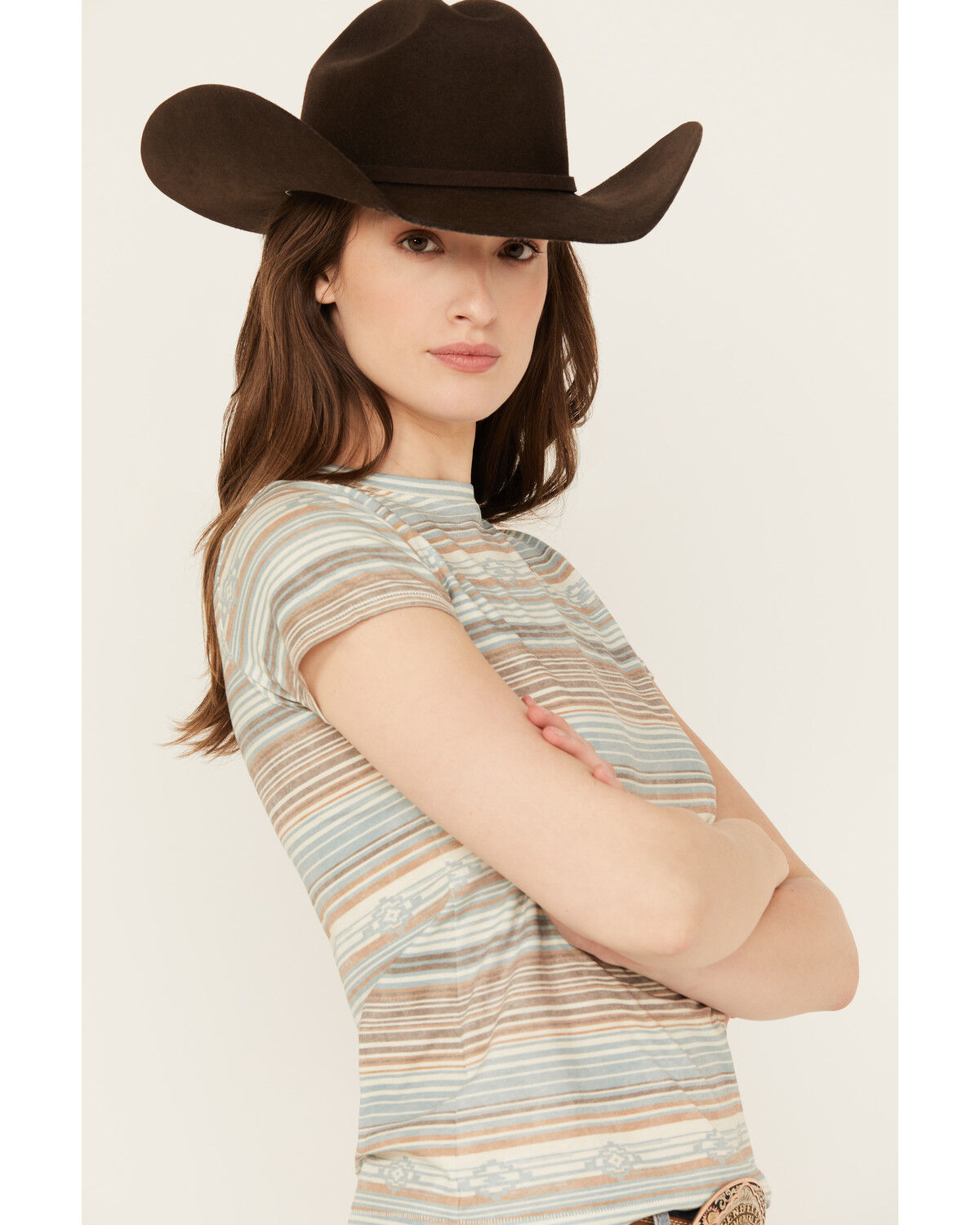 Image #2 - Shyanne Women's Serape Striped Crewneck Graphic Tee, Blue, hi-res