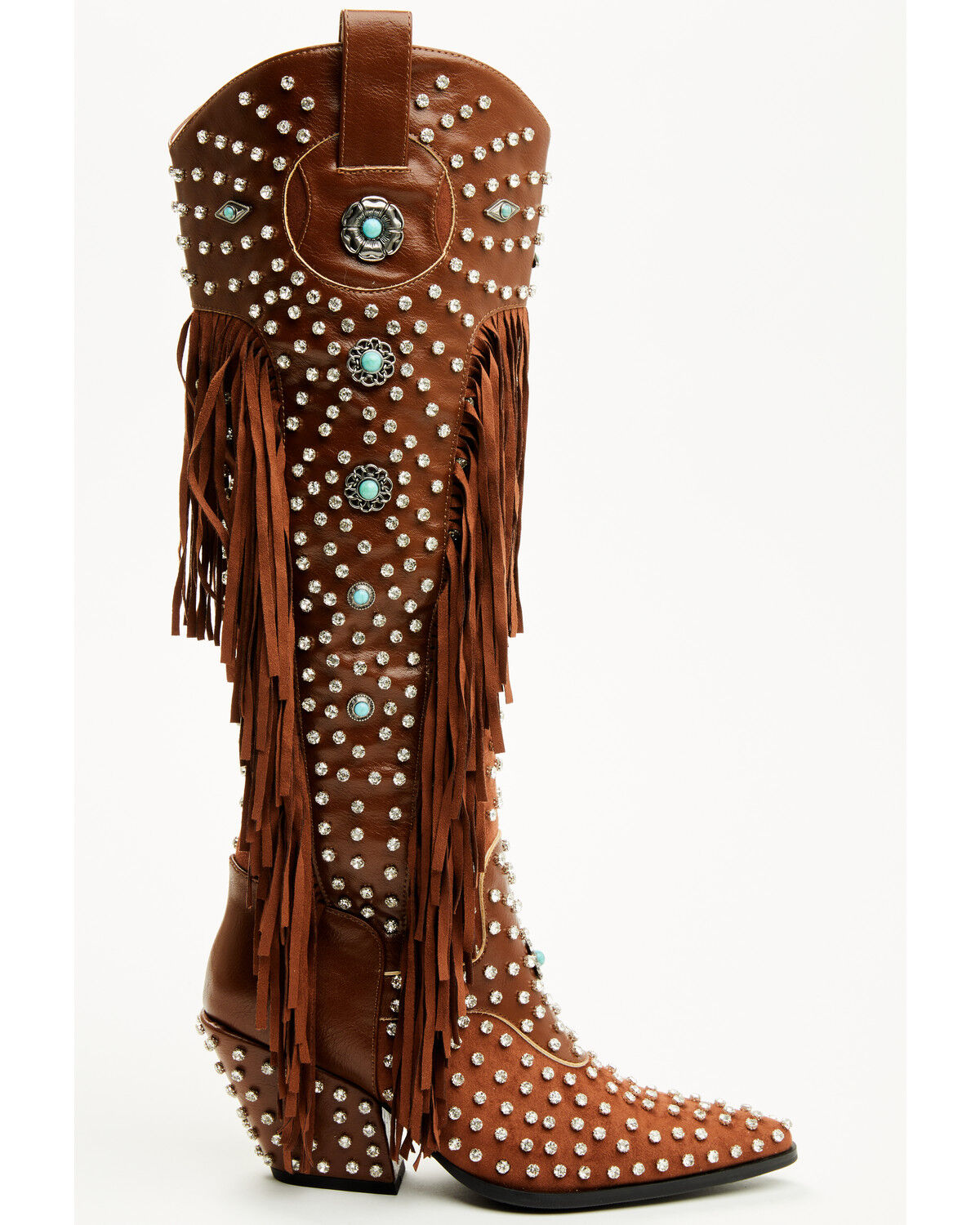 Image #2 - Azalea Wang Women's Bennett Embellished Fringe Tall Fashion Boots - Snip Toe, Brown, hi-res